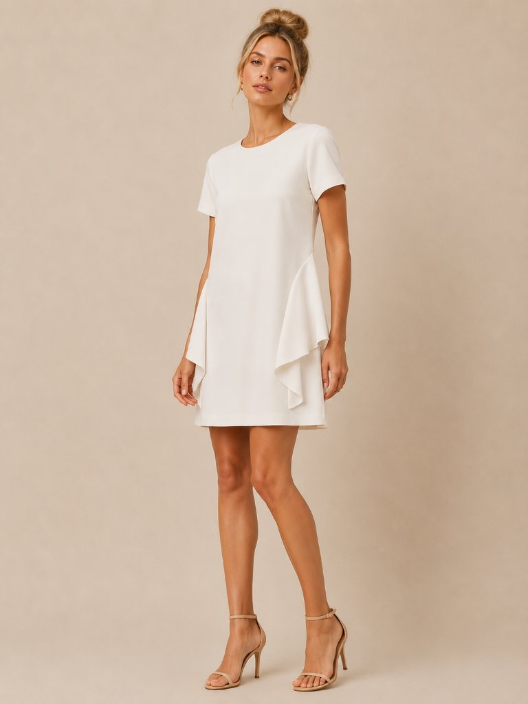 Dylan Gray Ivory Tie Front Shift Dress Size 6 Elegant Draped Short Sleeve